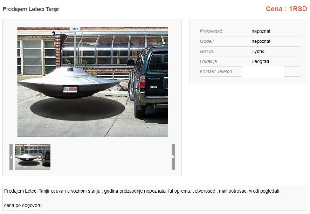 HIT GODINE~Leteći tanjir na prodaju! (FOTO)