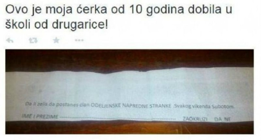 U školi osnovali Odeljensku naprednu stranku