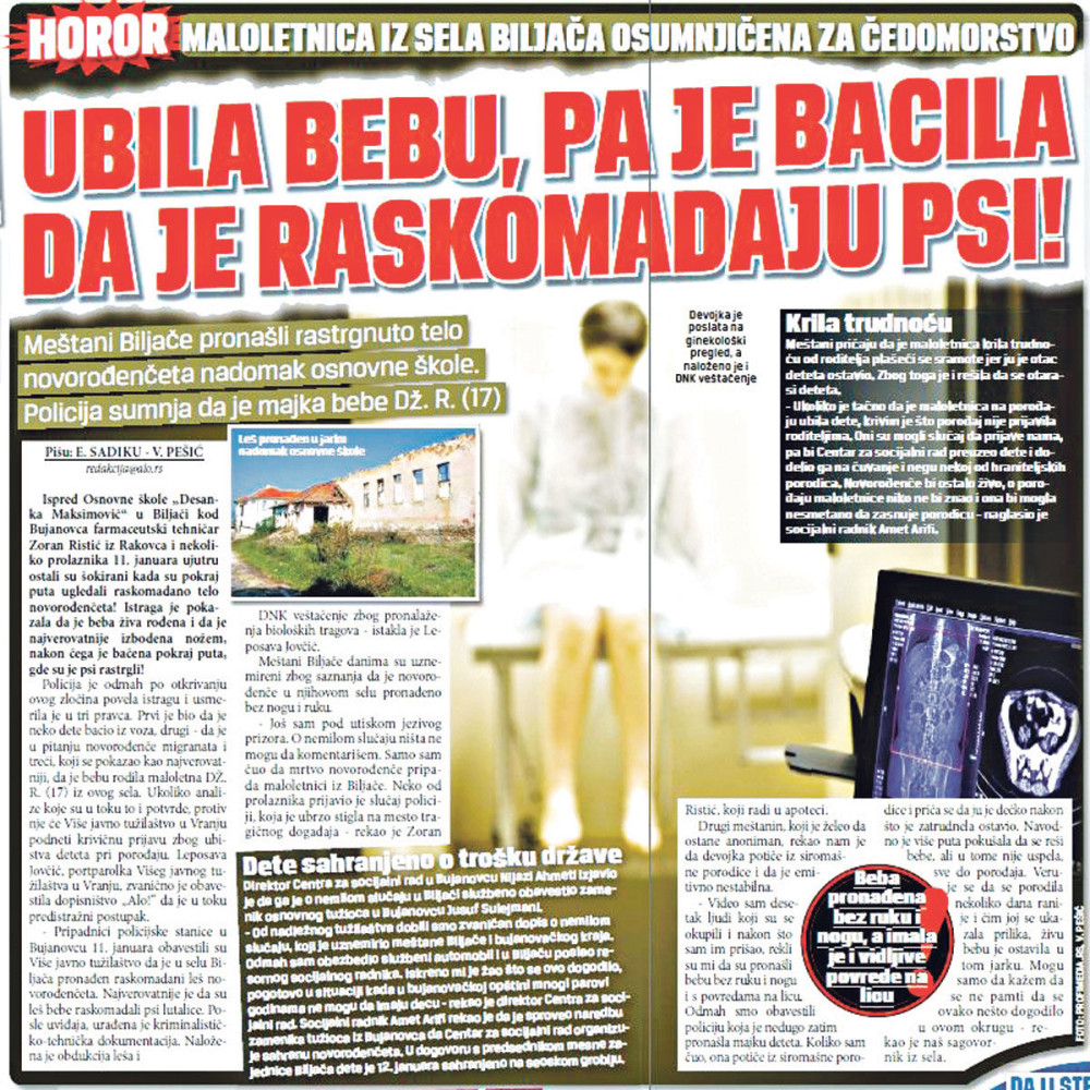 Maloletnica nožem iskasapila novorođenče!