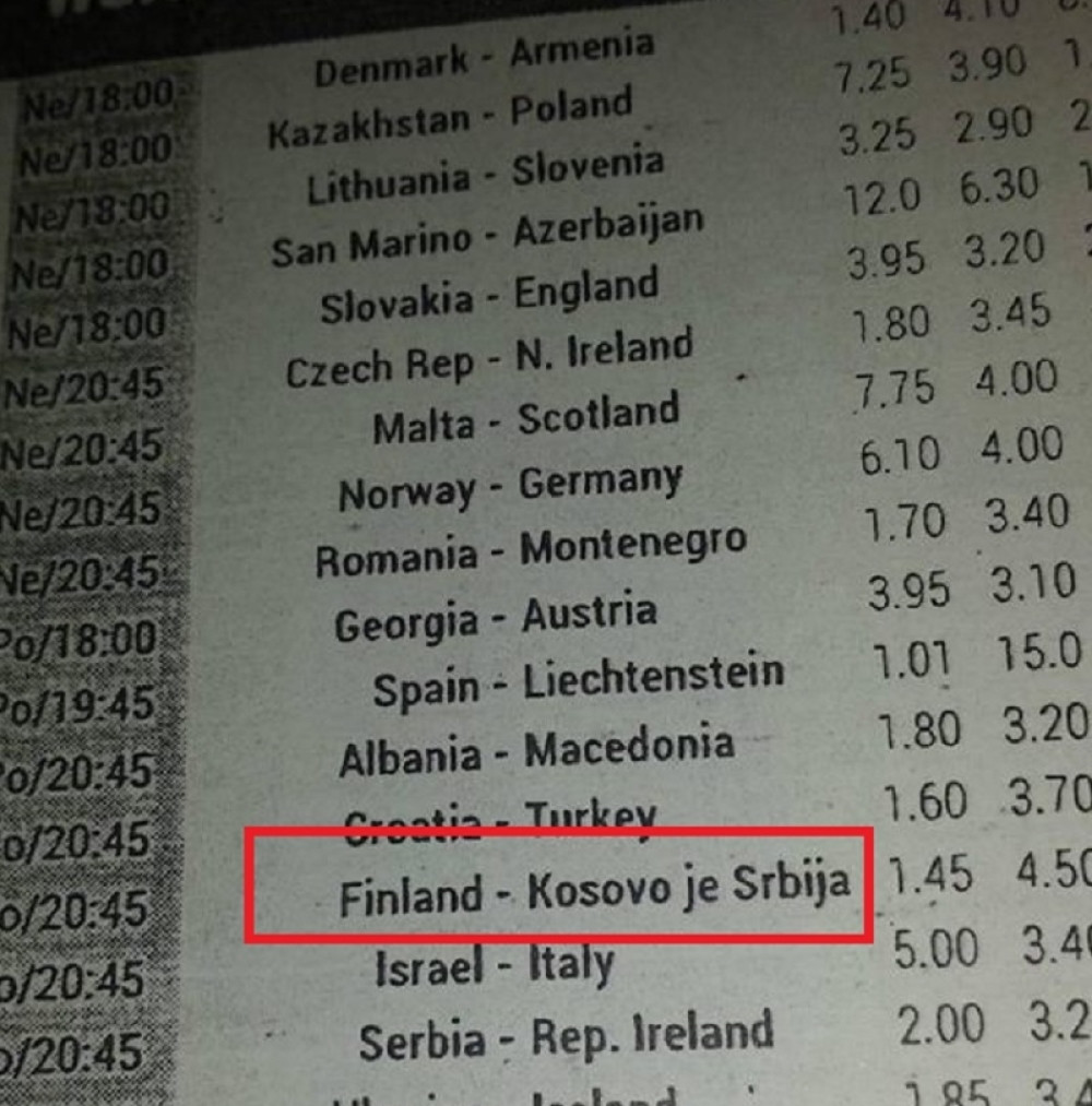 Finska igra protiv "Kosovo je Srbija" (FOTO)
