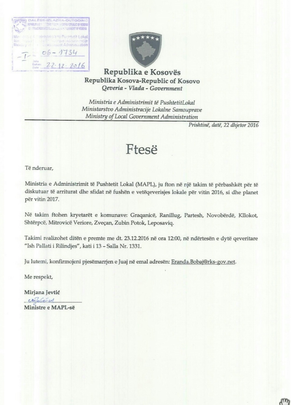 Srpska ministarka pisala Srbima na albanskom (FOTO)