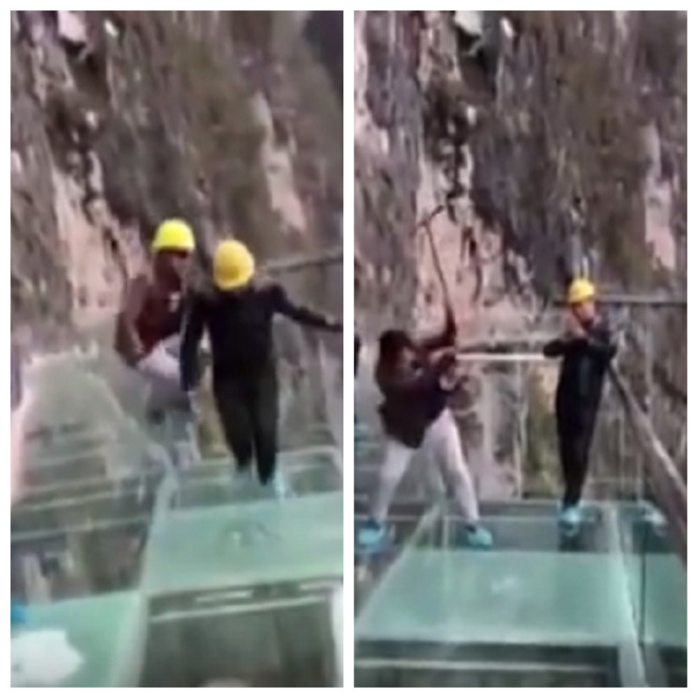 Radnici čekićem testiraju staklenu stazu