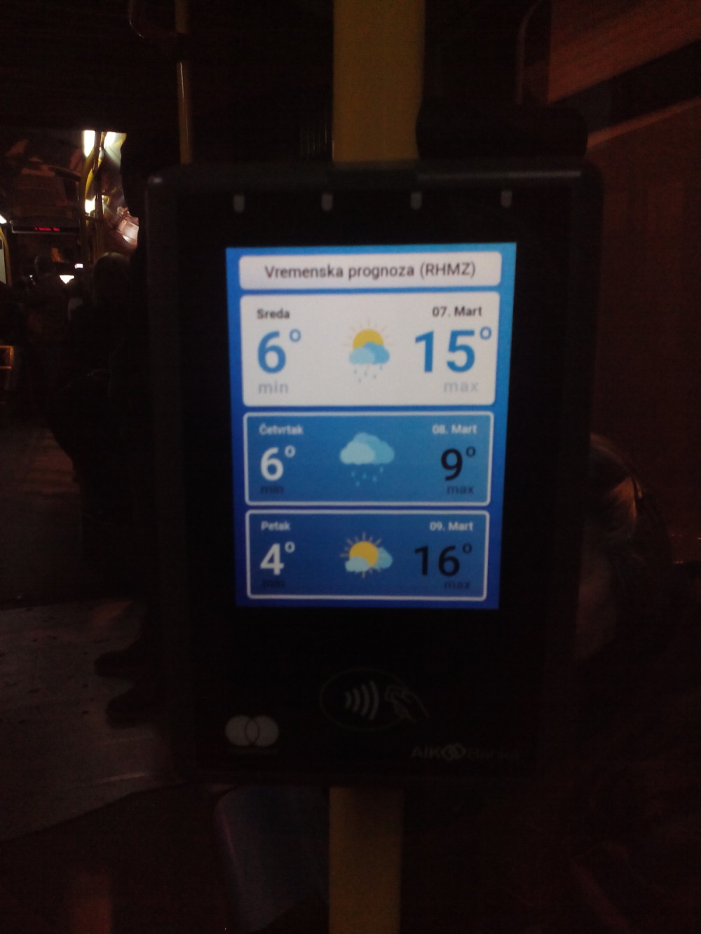 Vremenska prognoza na "Bus plus" validatorima