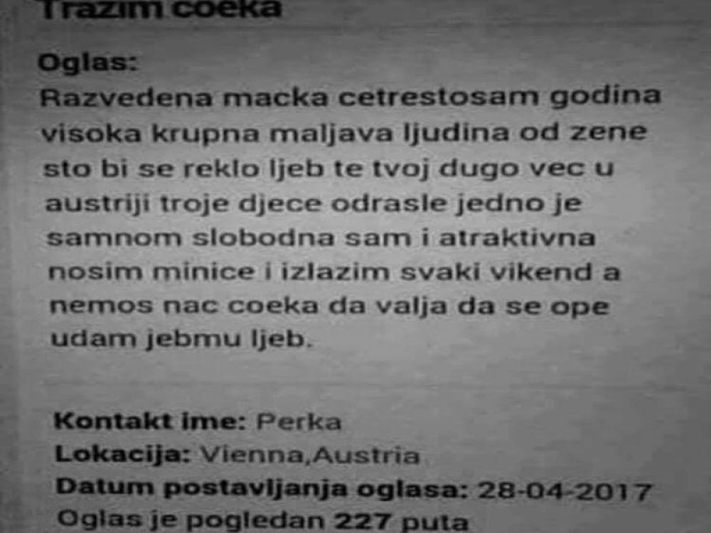 Razvedena Perka iz Austrije postavila URNEBESAN OGLAS da nađe novog muža! (FOTO)