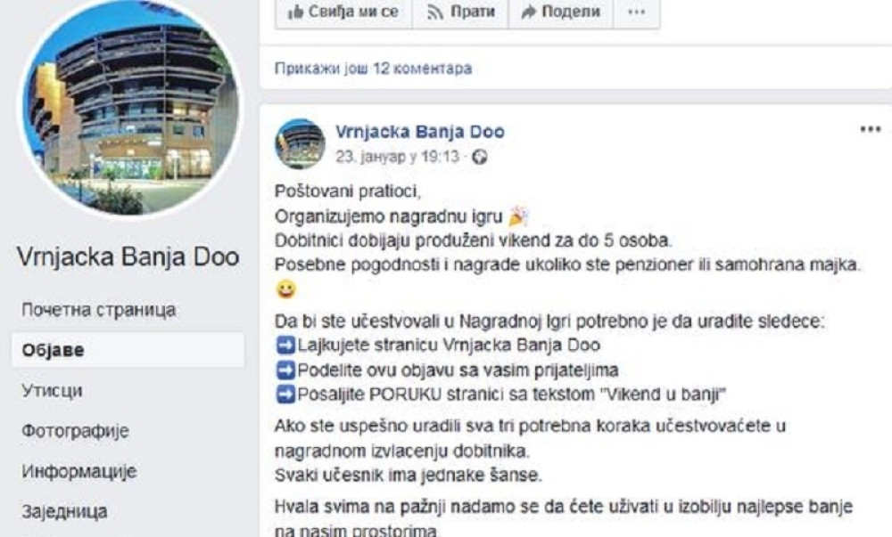 "Ako lajkujete dobićete poklon", pisalo je na stranici "Vrnjačka Banja", a onda bi usledila brutalna otimačina!