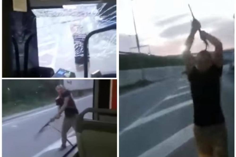 Podivljali mladić demolirao gradski autobus, lomio staklo po staklo dok su putnici bežali glavom bez obzira! (VIDEO)