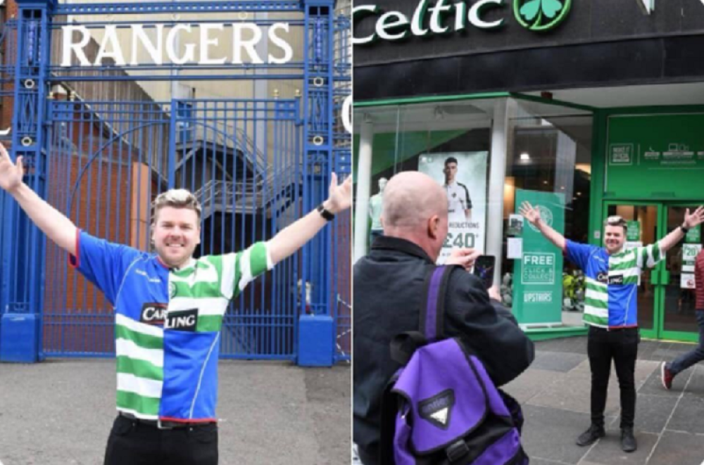 Ludi fan škotskog fudbala, spojio dresove najljućih rivala i izazivao navijače! (FOTO)