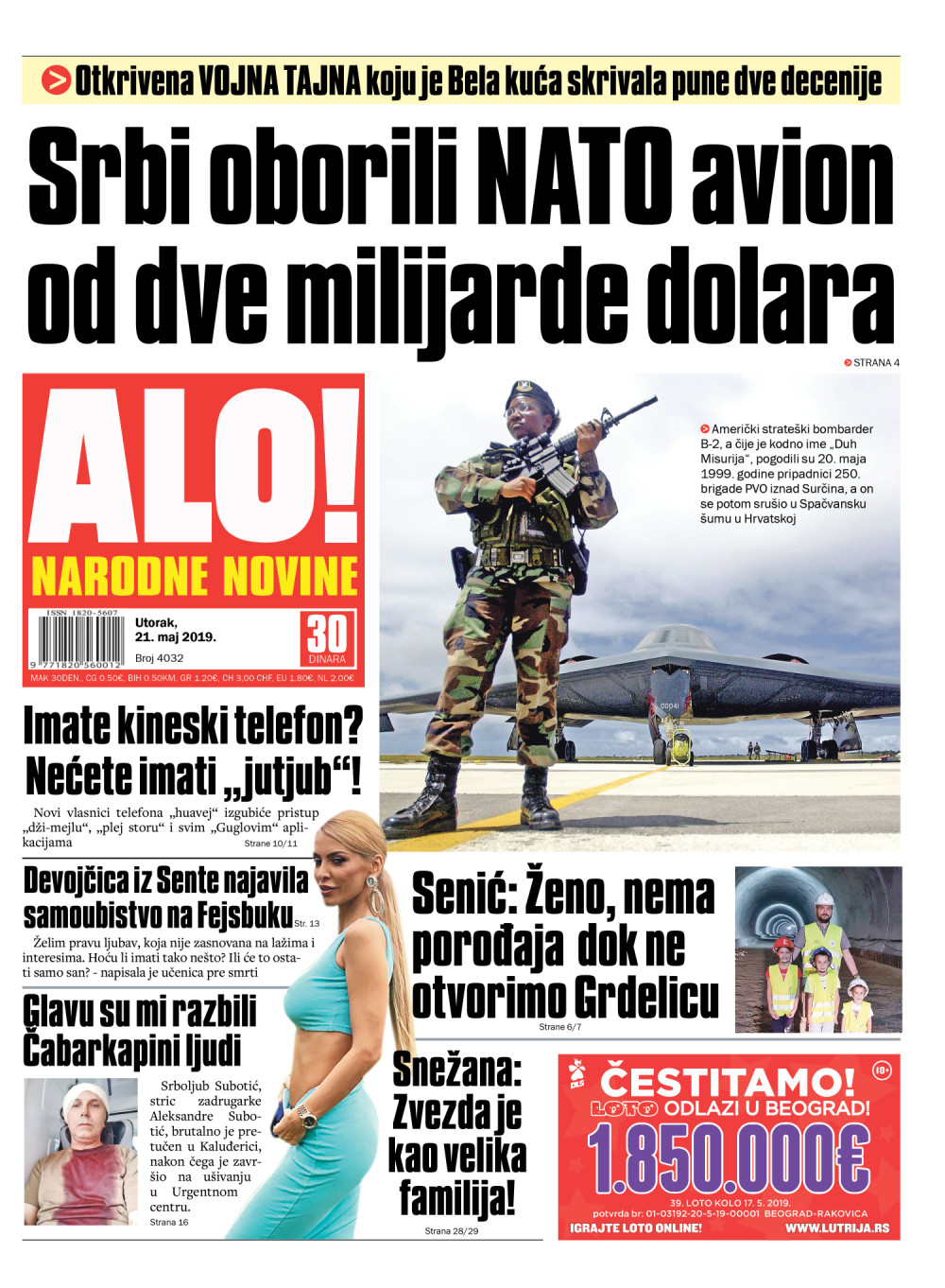 Srbi oborili NATO avion, bombarder pao na teritoriju Hrvatske! Više čitajte u ALO!