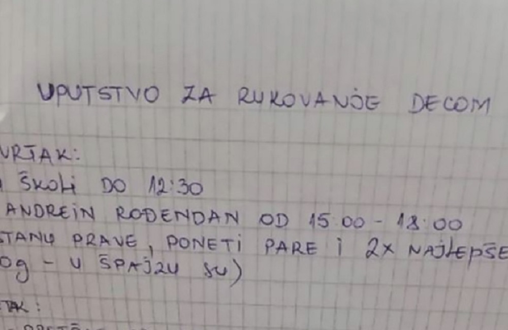 Majka iz Srbije ostavila suprugu "uputstvo za rukovanje decom", a zbog jedne rečenice USIJALE DRUŠTVENE MREŽE!