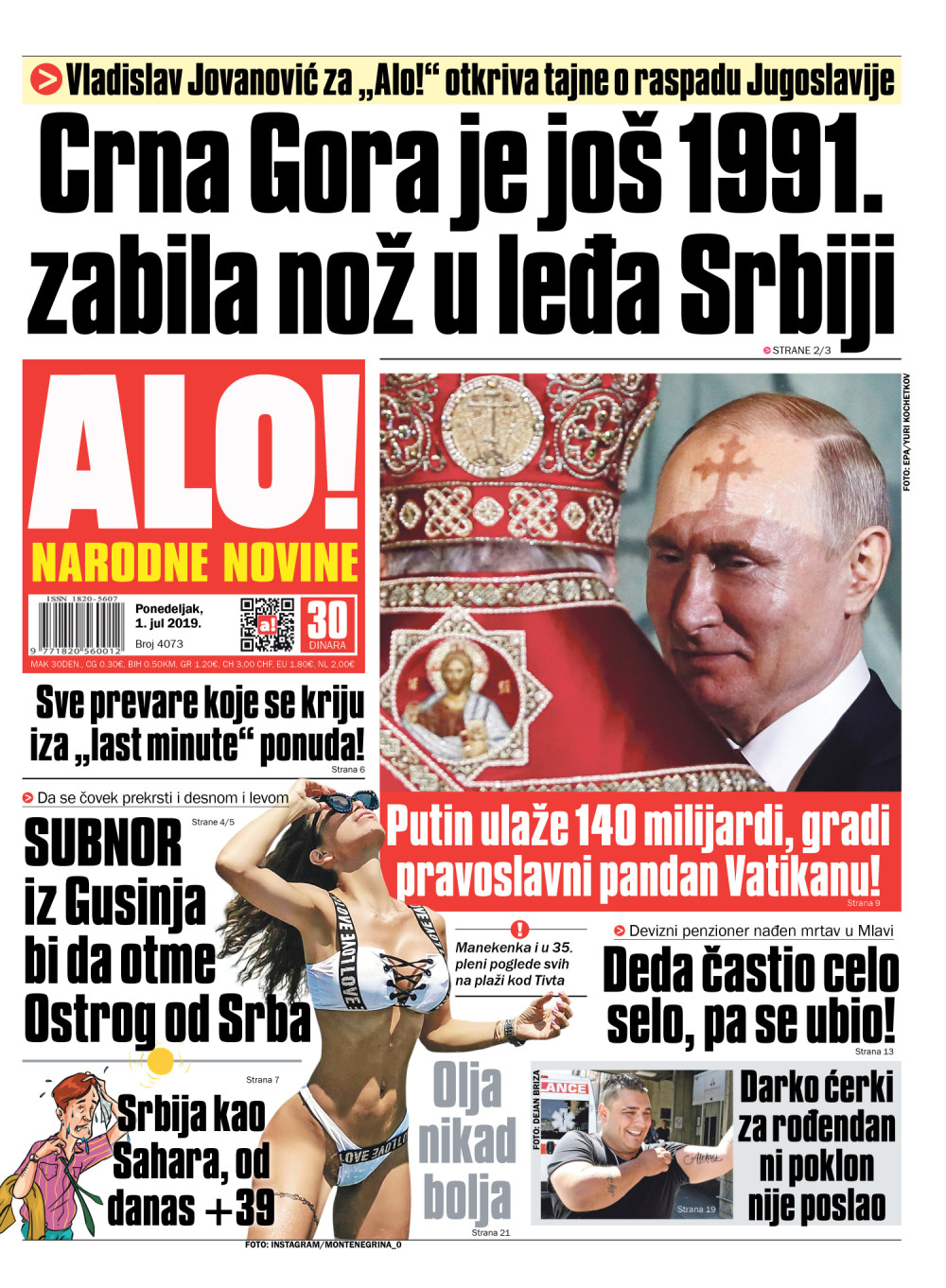 Crna Gora je još 1991. zabila nož u leđa Srbiji! ČITAJTE U "ALO!"