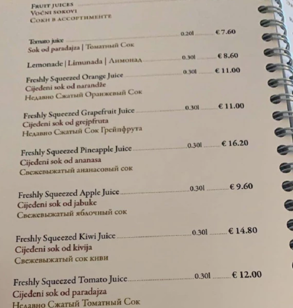 Kada vidite cenovnik iz lokala sa crnogorskog primorja, biće vam jasno zašto je izazvao LAVINU BESA (FOTO)