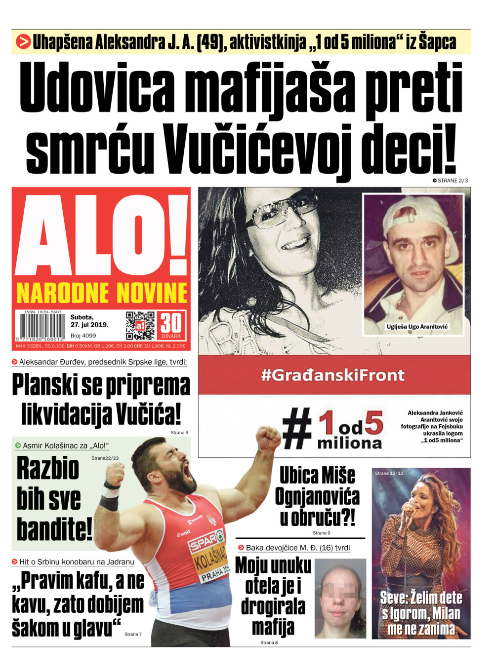 Uhapšena Aleksandra J. A. (49), aktivistkinja „1 od 5 miliona“ iz Šapca! ČITAJTE U "ALO!"