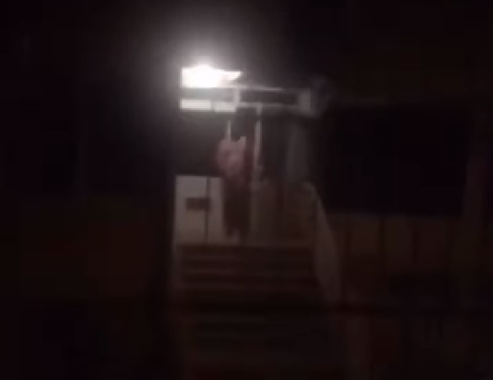 Potpuno go u ulazu u zgradu! Muškarac sa maskom na licu se samozadovoljava! U pozadini se čuje glas žene (VIDEO)