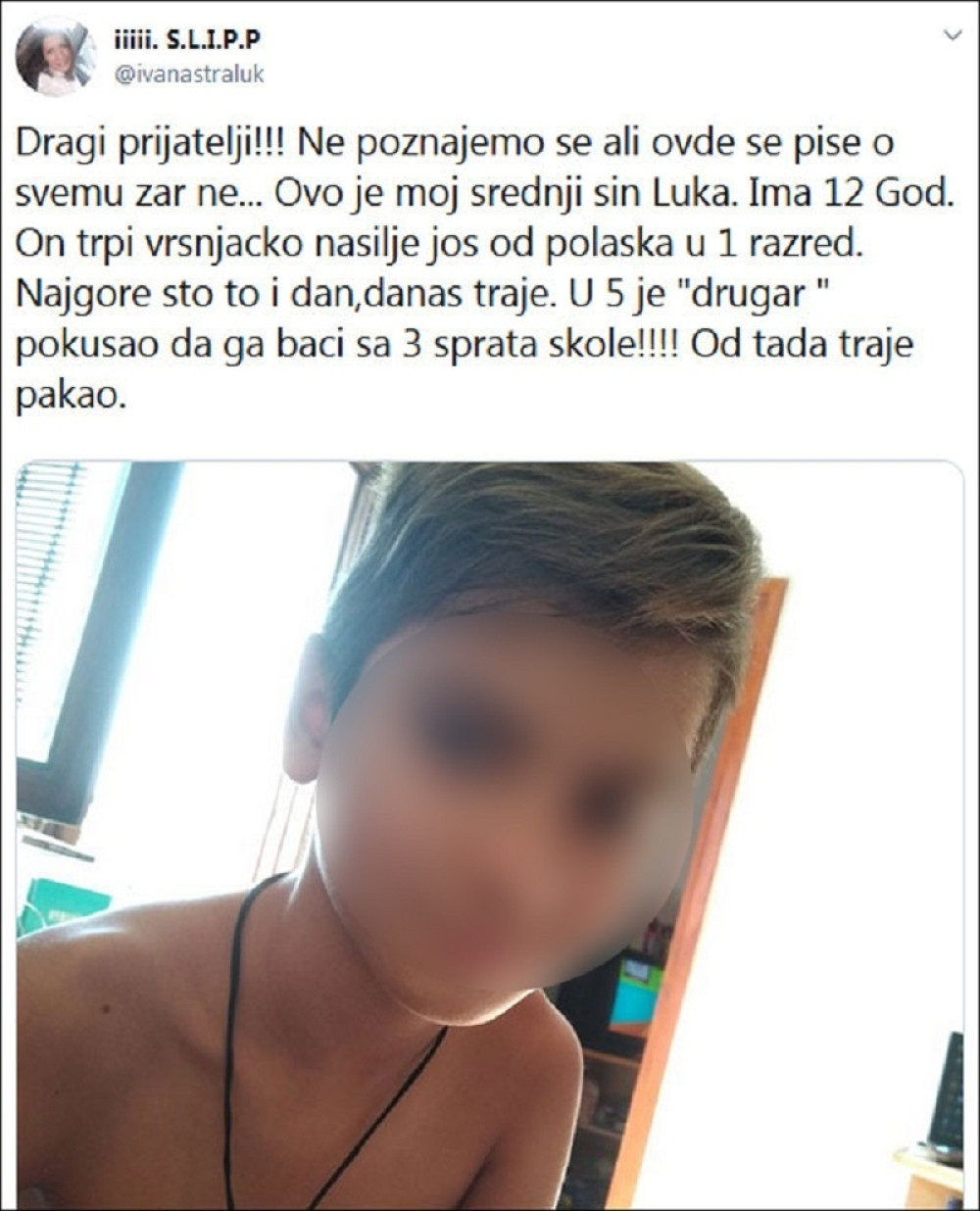 Luku (12) pokušali da bace sa trećeg sprata, brutalno se iživljavaju nad njim već godinama! Ovo je vapaj njegove očajne majke!