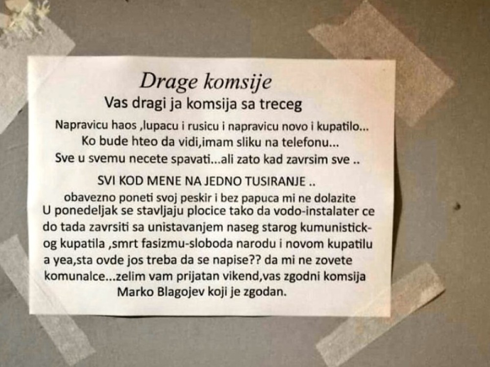 Menja staro za novo kupatilo! Marko je svojim komšijama ostavio nesvakidašnju poruku u zgradi!