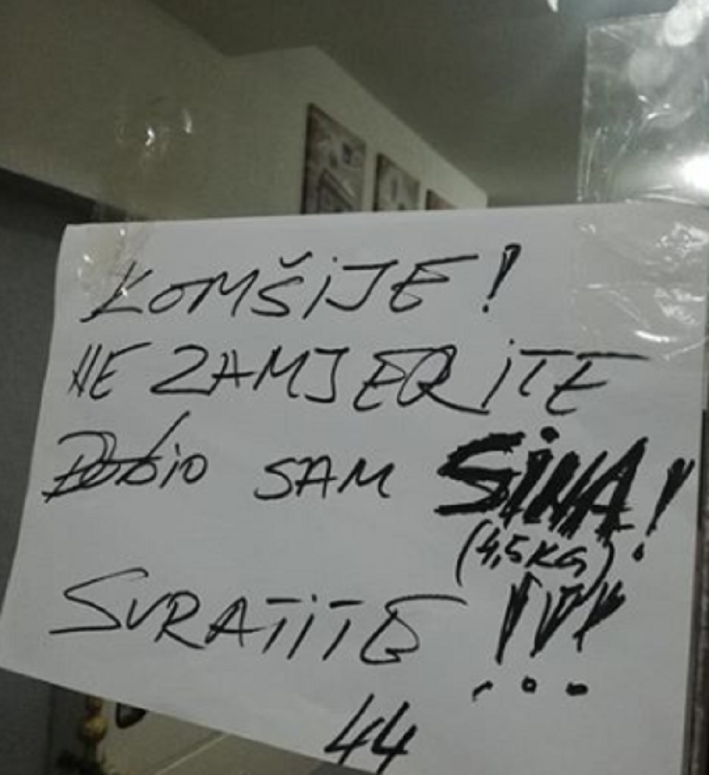 Dobio sina, pa ostavio poruku celoj zgradi. Posle onoga što je napisao svi će poleteti na slavlje