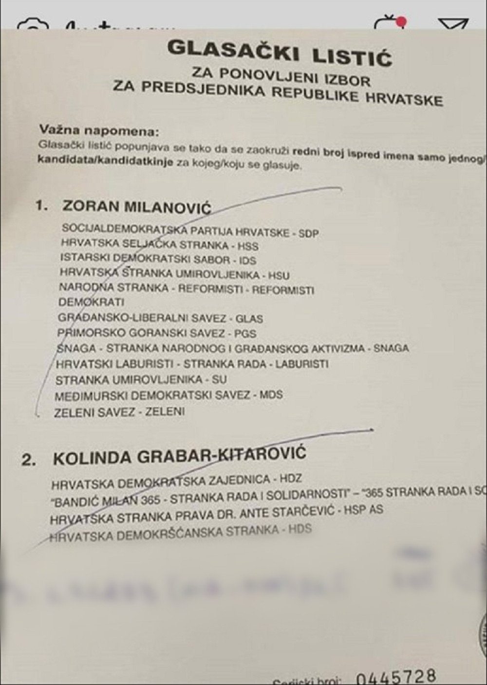 Ovaj glasački listić za izbor predsednika republike Hrvatske postao hit na društvenim mrežama zbog ovog košarkaša! (FOTO)