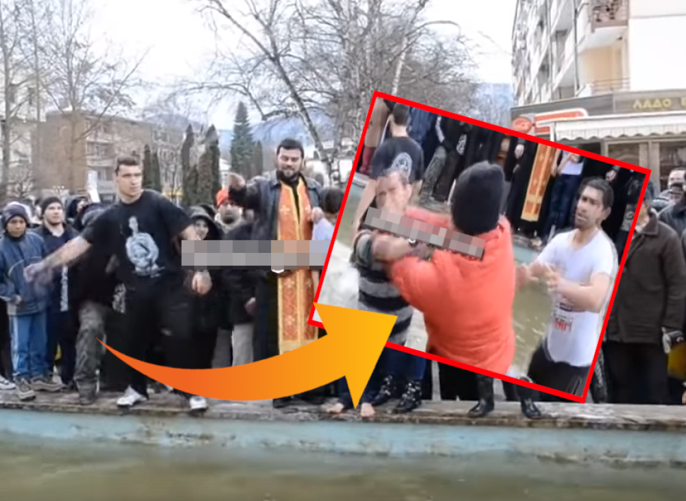 Vriska, psovke, pesnice! Pop prvo bacio "mošu", onda promašio, a kad je pogodio vodu - nastala opšta tuča! (VIDEO)