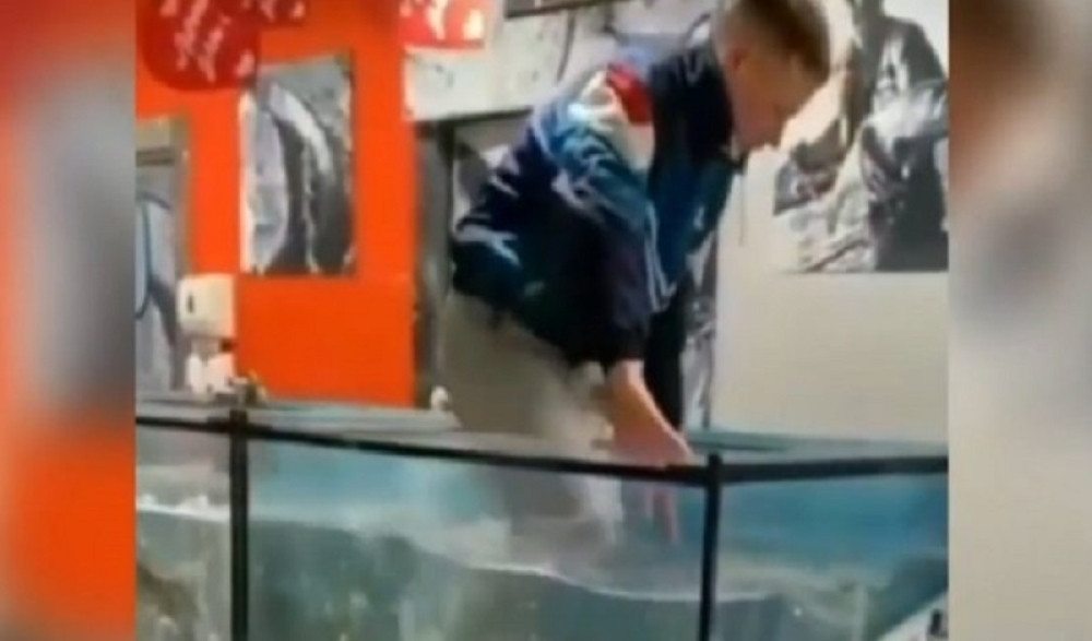 Zaprosio je devojku, a onda je skočio u akvarijum u tržnom centru! (VIDEO)