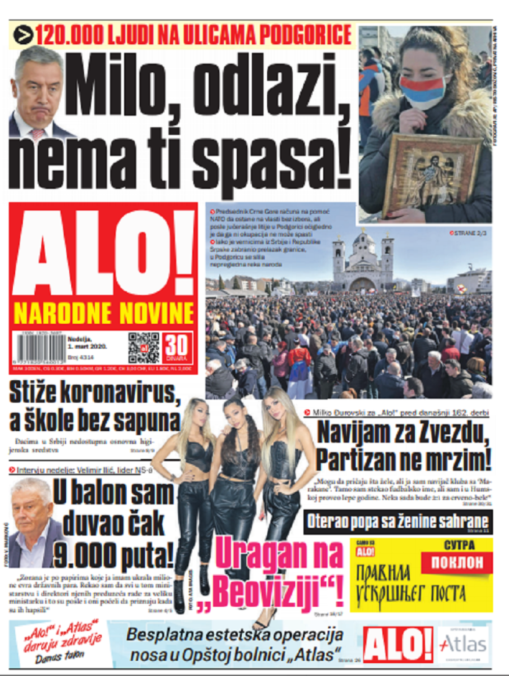 120.000 ljudi na ulacima Podgorice: "Milo, odlazi, nema ti spasa!"