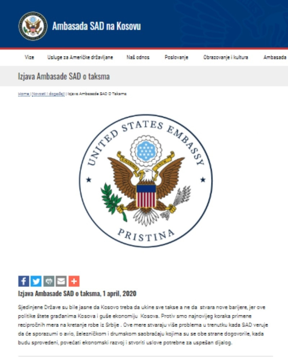 Oglasila se ambasada SAD sa oštrom porukom!