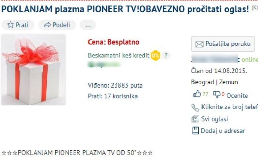 Ovaj Srbin poklanja televizor, određenu količinu hrane i novac, ali morate da ispunite jedan uslov! (CEO OGLAS)