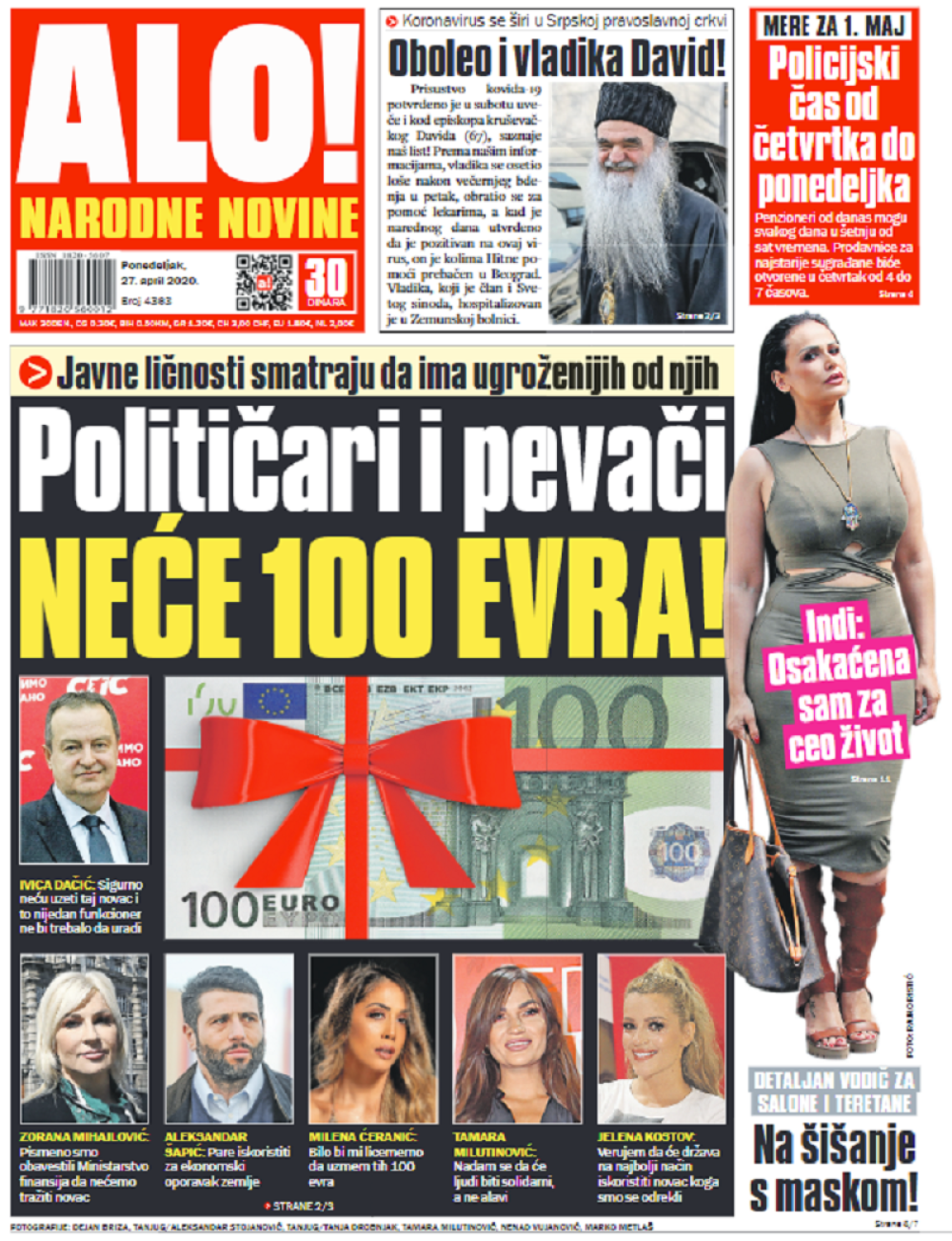 Političari i pevači neće 100 evra!