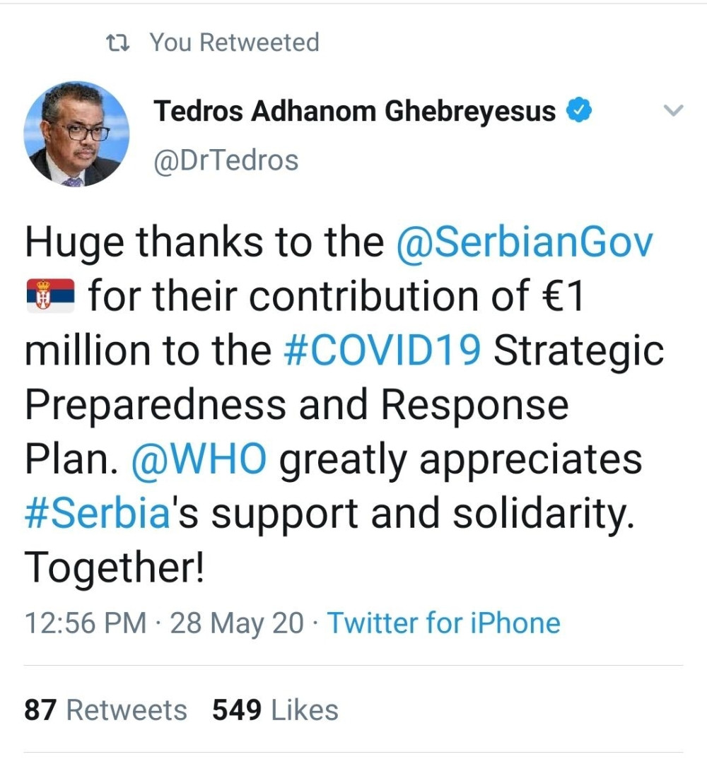 Predsednik SZO stavio poseban akcenat na našu zemlju, ali i na srpsku vladu! (FOTO)