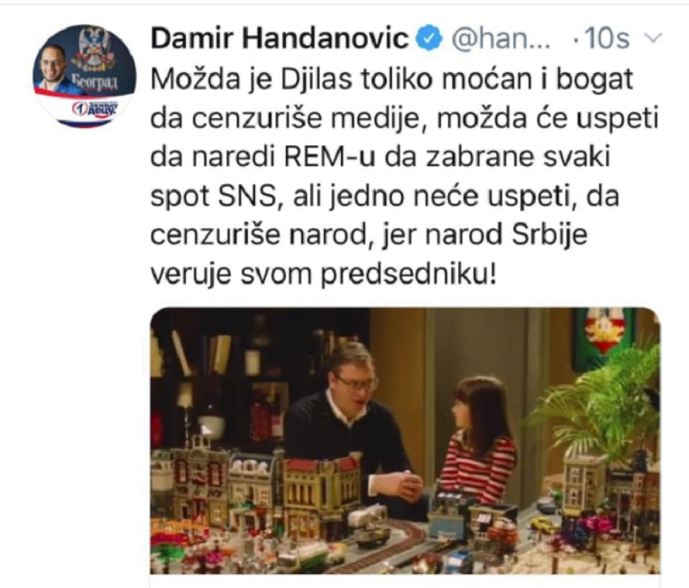 Handanović ustao u obranu SNS spota koji se našao na udaru opozicije