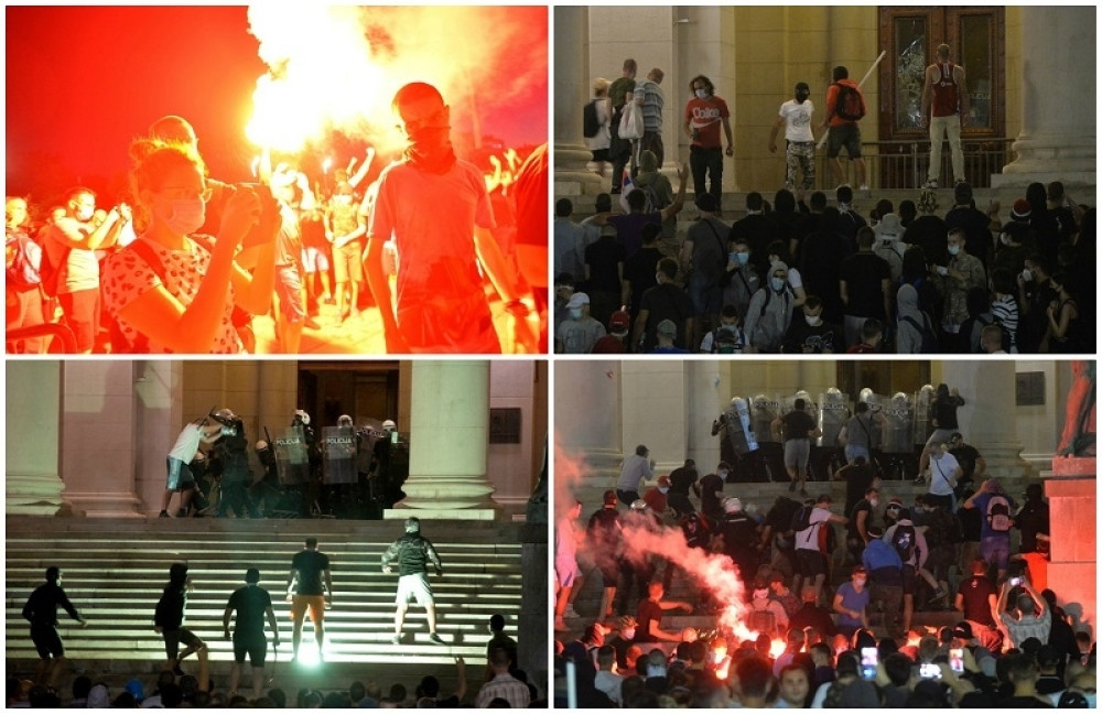 Huligani divljali, letele baklje i kamenice na policiju! Žandarmerija uzvratila suzavcem, a onda je usledio juriš! (FOTO/VIDEO)