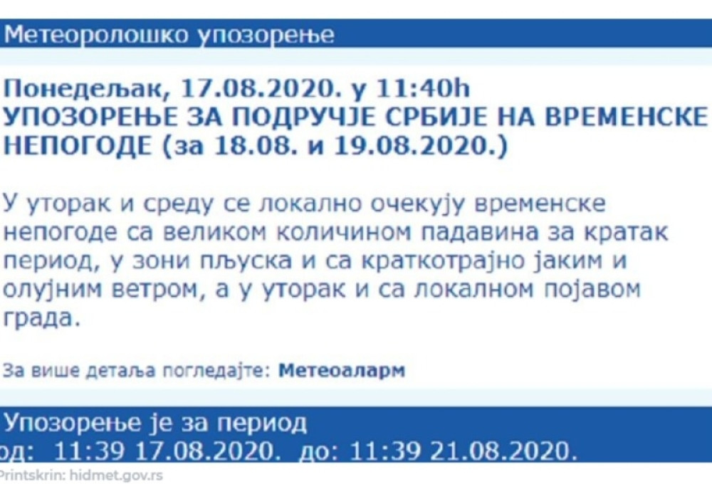 Hitno UPOZORENJE za naredna dva sata, ovaj deo Srbije biće dodatno ugrožen!