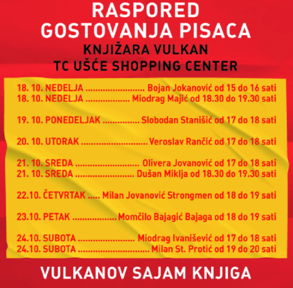 Raspored potpisivanja knjiga domaćih autora!