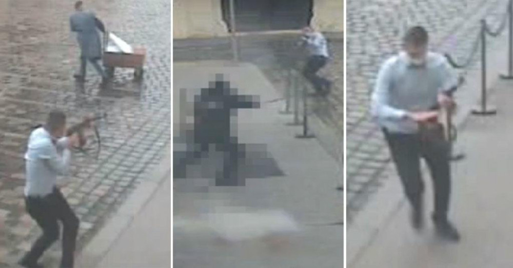 Mirno došetao do zgrade Vlade, pa izvadio kalašnjikov! Policajac je pao od rafala, a slučajni prolaznik je imao mnogo sreće! (UZNEMIRAVAJUĆI VIDEO)