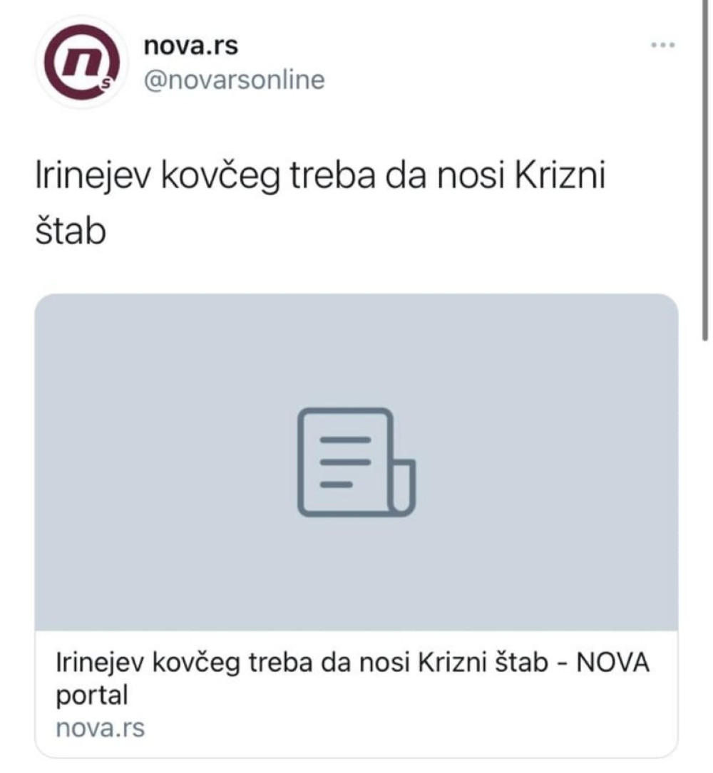 Krizni štab treba da nosi kovčeg Irineja