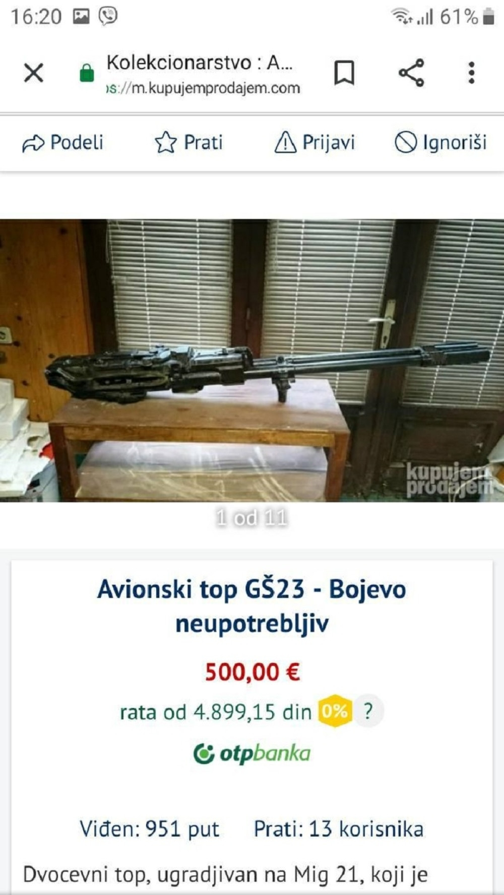 Ubojito oružje našlo se u ponudi preko Interneta i to za 500 evra!