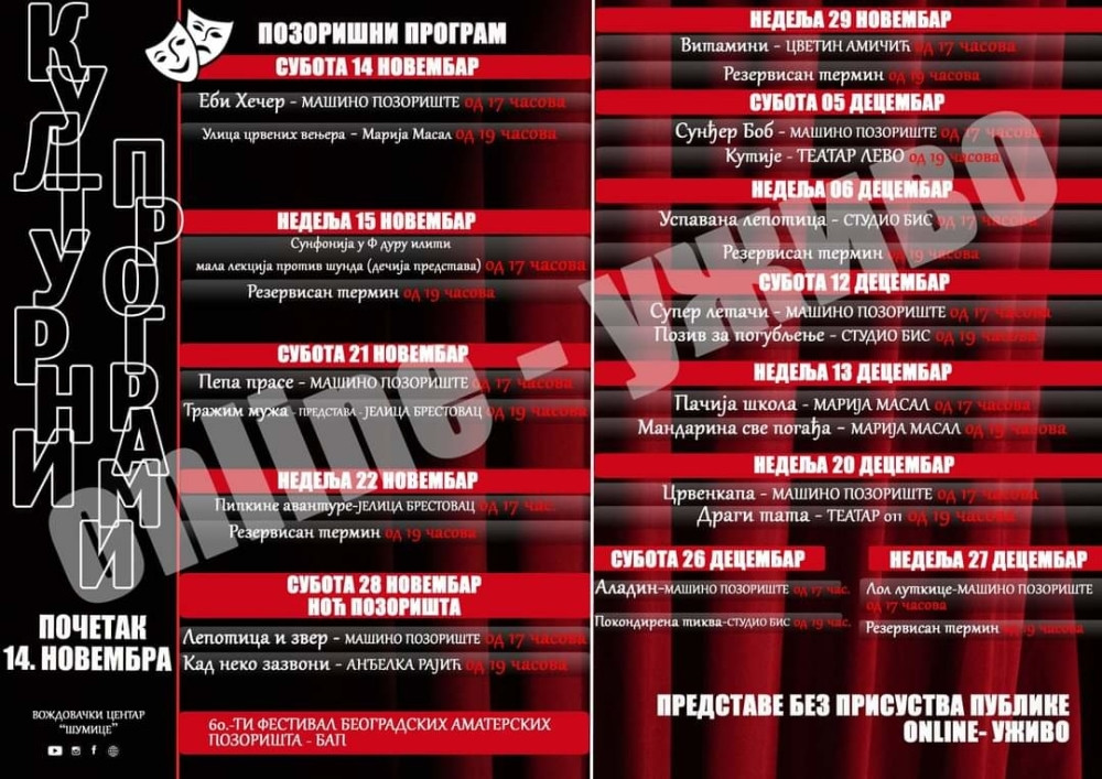 ONLAJN POZORIŠNE PREDSTAVE NA VOŽDOVCU