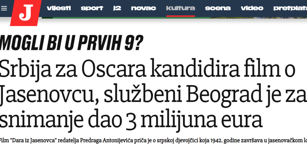 Predvideli veliki uspeh filma "Dara iz Jasenovca" na dodeli Oskara, pa zakukali jer Vlada Srbije pomaže domaću kinematografiju